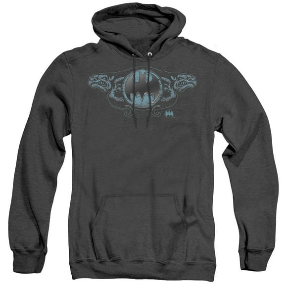 Batman Two Gargoyles Logo Adult Heather Hoodie Sweatshirt Black