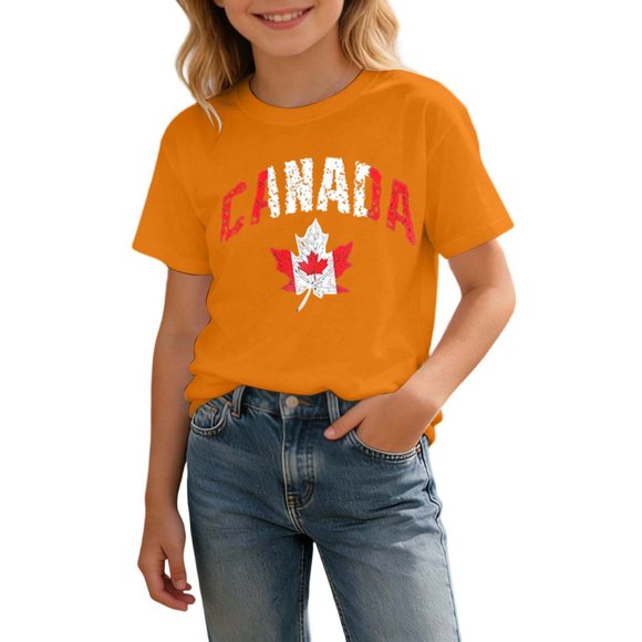 WENXIAOO Canada Shirts for Boys Girls Canada Flag Print Casual Graphic T-Shirts Boys Tee Shirts 3-4 Years, Orange Shirt
