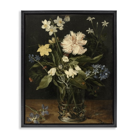 Stupell Industries Transitional Chrysanthemum & Flowers in Vase Black Floating Frame Canvas Art, 17 x 21, by Vintage Hustle