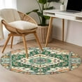 thumbnail image 5 of Green Orange Beige Boho Round Area Rug 4ft, Retro Ethnic Tribal Abstract Art Washable Non-Slip Circle Rugs for Bedroom Living Room Kitchen, Soft Non Shedding Circle Carpet for Dining Room Dorm, 5 of 9