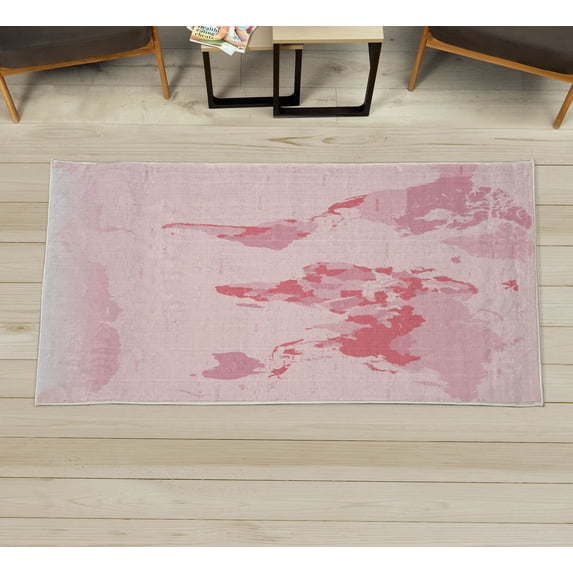 Earth Decorative Rug, Detailed World Map with All Countries Major Capital Cities Universe Continents, Quality Carpet for Bedroom Dorm and Living Room, 6 Sizes, Rose Blush, by Ambesonne