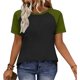 thumbnail image 5 of Camisetas de manga corta de verano para las mujeres Moda casual de manga de Raglan Color bloqueado Top, blusa de manga corta de las mujeres para la primavera, 5 of 8