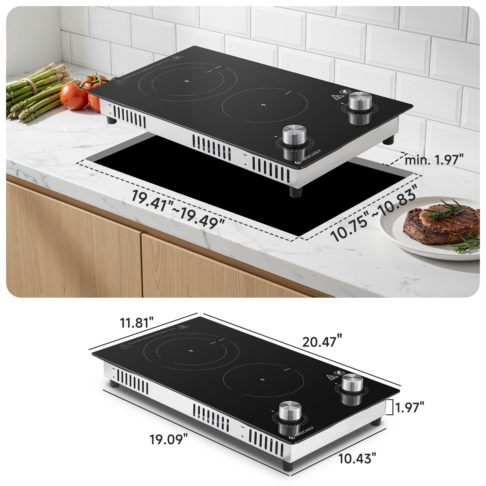 Sunmaki 2 Burner Electric Cooktop 1800W Portable Electric Stove with 11 Power Levels, Knob Control, 12 inch