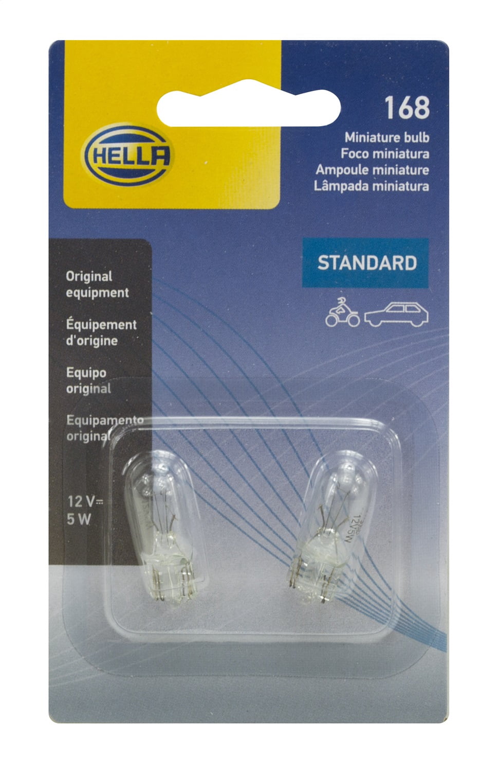 HELLA 168TB Bulb 168 12V 5W 3Cp W2.1X9.5D T3.25 (2) Multi
