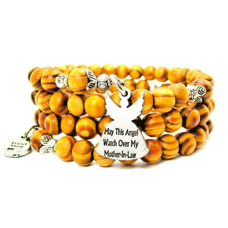 Wood Wrap Bracelet - Chubby Chico Charms May This Angel Watch Over My Mother-In-Law Organically Dyed Wood Wrap Bracelet