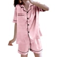 thumbnail image 2 of YHAJDS 2 Piece Sleepwear Short Sleeve Button Down with Shorts Summer Pajama Set for Women, 2 of 5