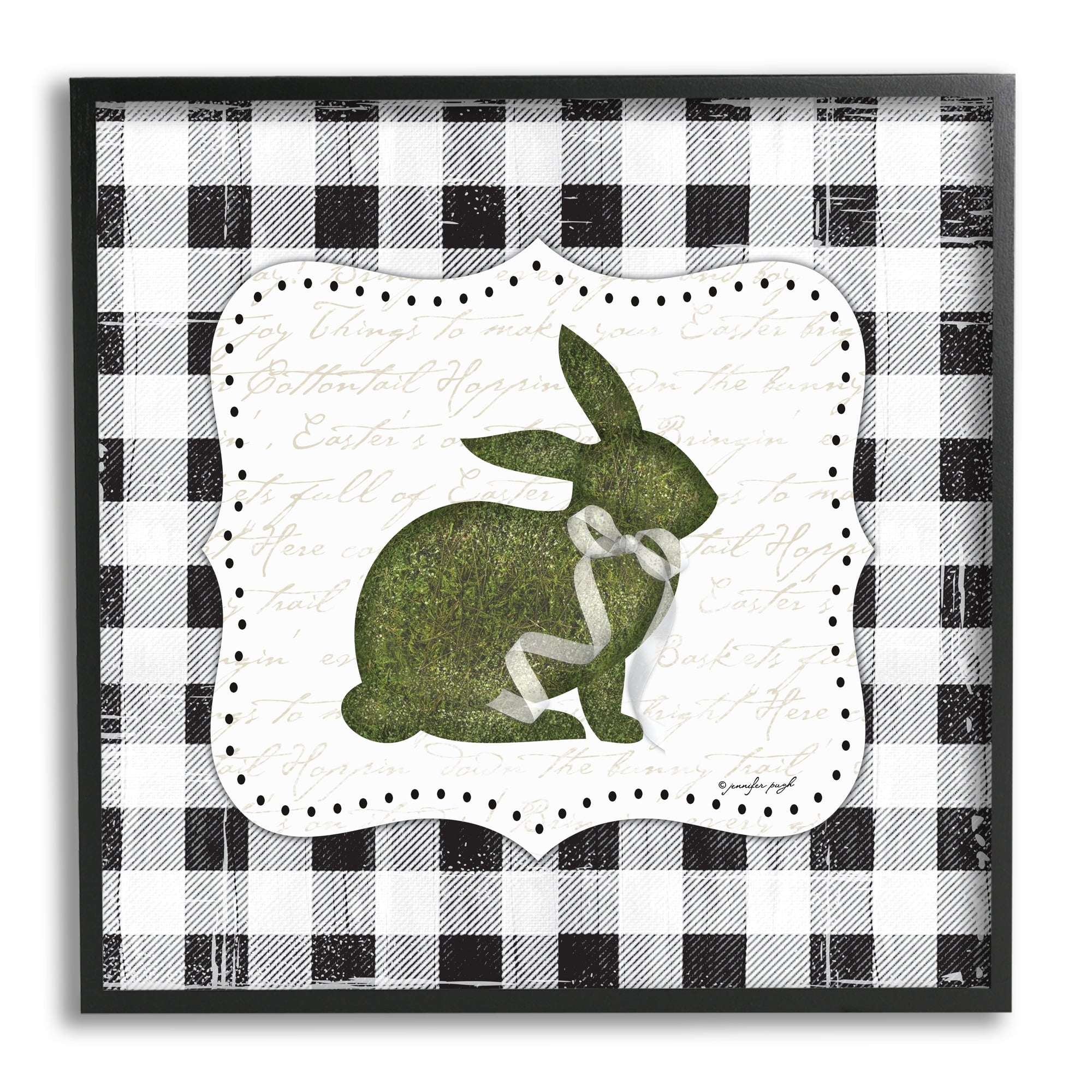Festive Easter Bunny Ribbon Spring Plaid Pattern Animals & Insects Graphic Art Framed Art Print Wall Art