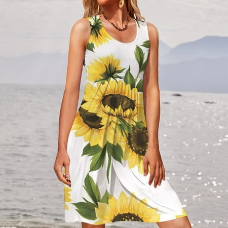 

Giligiliso Dresses For Women Clearance Women S Fashion Round-Neck Sleeveless Printed Pullover Dress