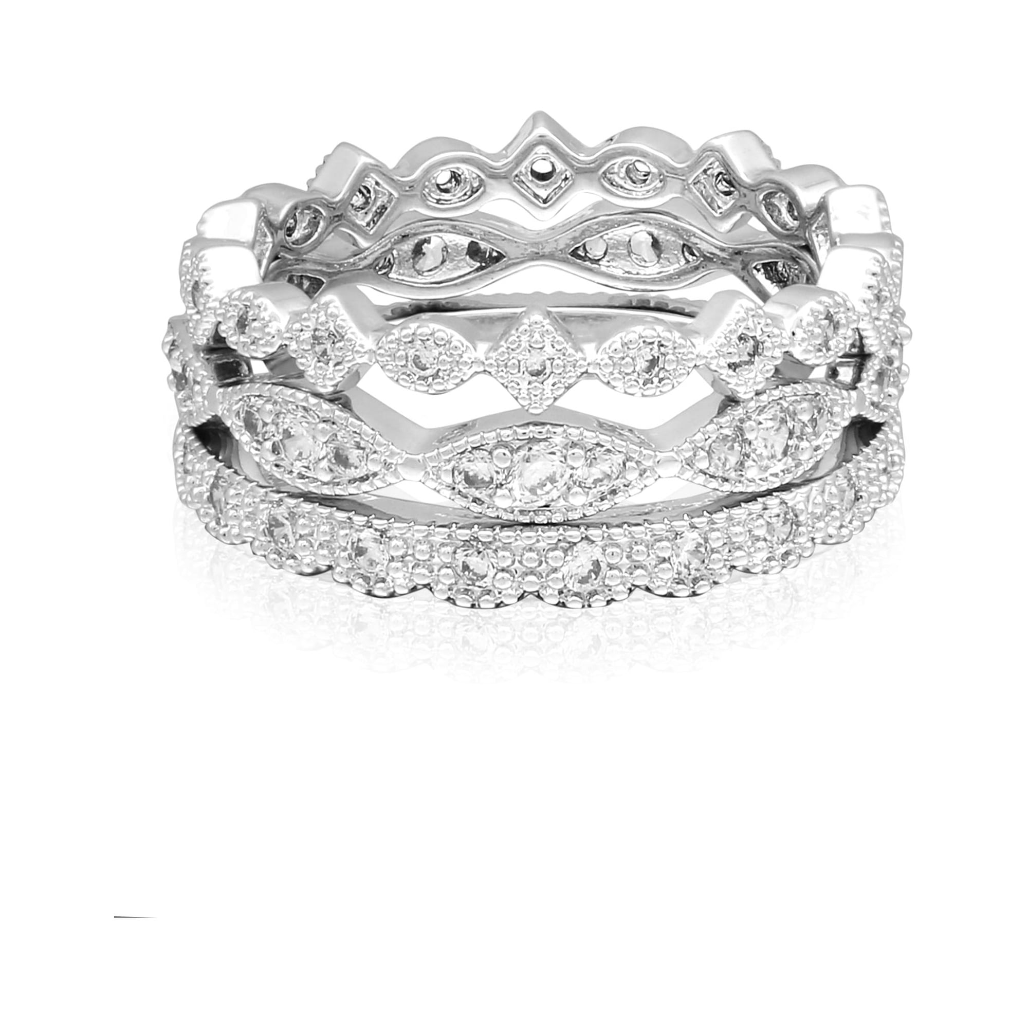 Women's Believe by Brilliance AAA Cubic Zirconia Fine Silver Plate Ring Set in Size 8.