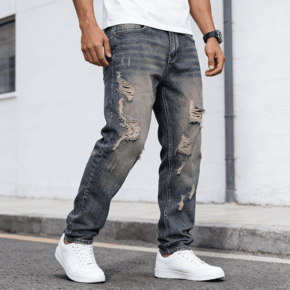 2026 New Men's Distressed Vintage Wash Slim Straight Stretch Jeans: Flexible Durable Denim | Standard Sizing (30-40)