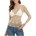 thumbnail image 2 of Kilaqueen Lace Tops for Women Long Sleeve Mock Neck Mesh Sheer Top Sexy See Through Floral Blouses Y2K Layering Top Going Out Party Club Night Blouses, 2 of 4
