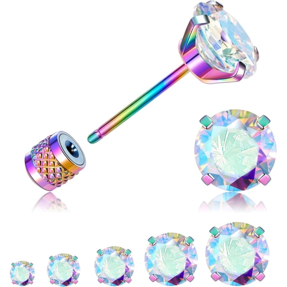 316L Surgical Stainless Steel Threadless Flat Back Earrings 2-6mm Hypoallergenic CZ Cartilage Earrings Studs Set Push-in Flat Back Stud Earrings Tragus Helix Piercing Jewelry for Women and Men