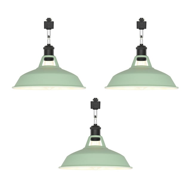 FSLiving H-Type Track Lighting E26 Base Industrial Adjustable Angle Lamp Green Metal Shade with Matte Black Socket Track Light Fixture for Slope Ceiling Gimbal,Bulb and Track Not Included - 3 Lights