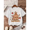 thumbnail image 1 of Camiseta de verano con estampado de capibara para niña, informal, de punto, cuello redondo, manga corta, letras y apliques, ideal para todas las estaciones., 1 of 6