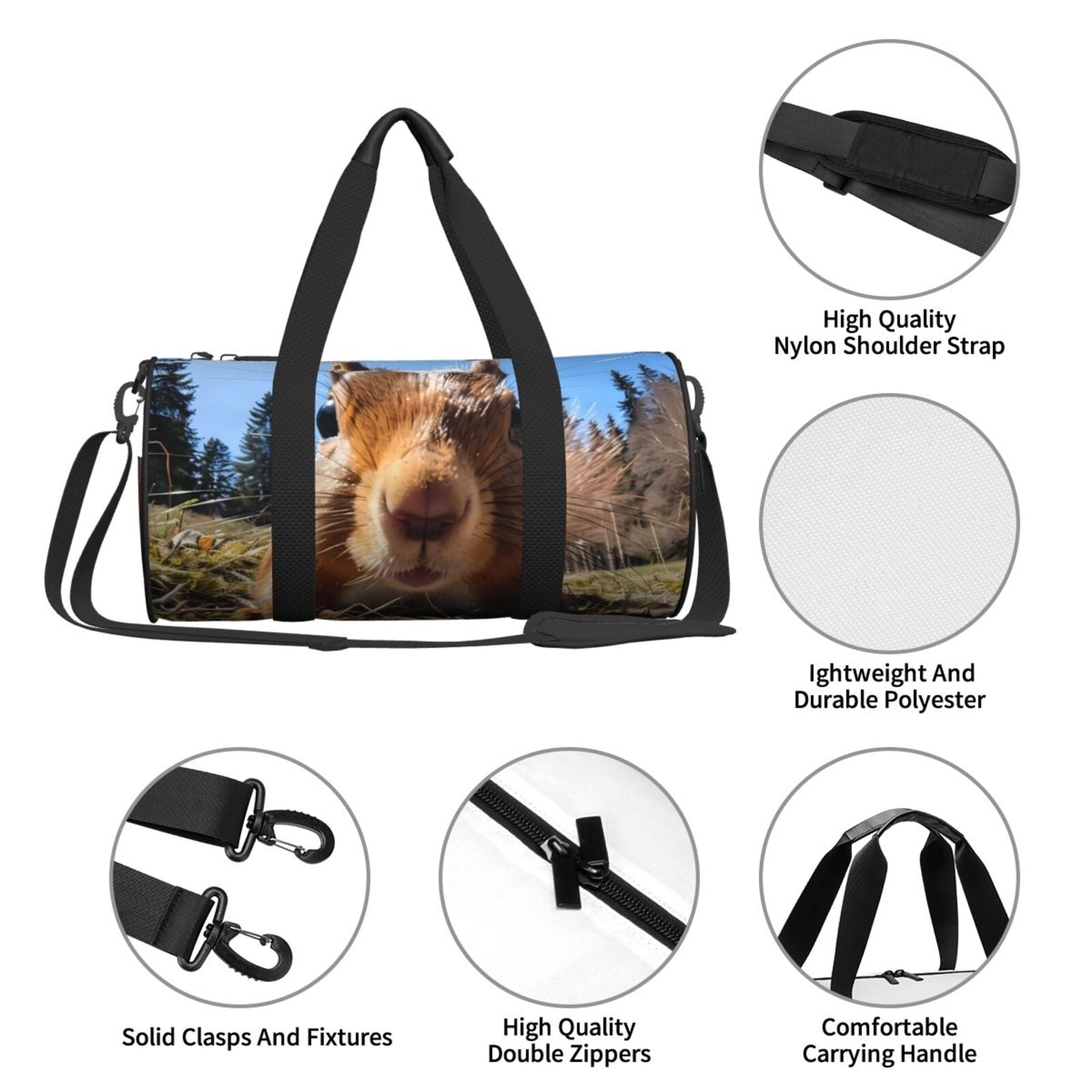 Vsdgher Close-Up Curious Squirrel 45L Foldable Duffel Bag, Sports Gym Bag,Overnight Bag, Portable Weekender Bag for Airplanes