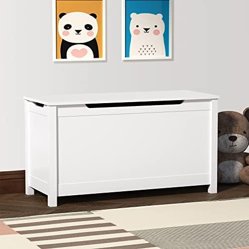 Wooden Toy Box Storage Bench With Lift Top, Top Storage Chest With Safety Hinged Lid, Wood