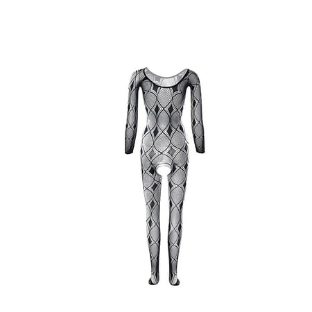 Lolmot Womens Sexy Fishnet Bodysuit Lingerie Long Sleeve Bodysuit Crotchless Mesh Bodystockings One Piece Teddy Lingerie Nightwear on Clearance