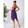 thumbnail image 5 of inlzdz Women's Lyrical Dance Dress Irregular Mesh Ruffled Skirt Hem Built-In Briefs Figure Skating Dresses Purple M, 5 of 6