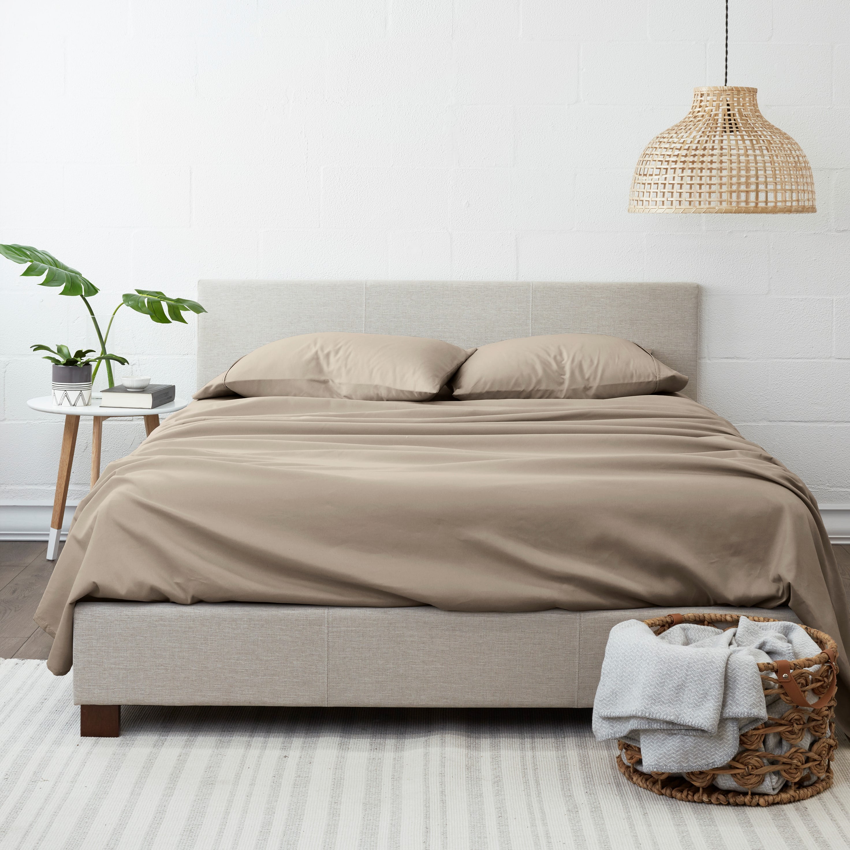 Noble Linens 4 Piece Solid Microfiber Bed Sheet Set, Taupe, California King