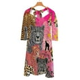 thumbnail image 6 of Pink Cheetah Collage Vibrant Wildcats Flare Dress Square Neck Dress Elegant Female Fashion Printed Dress, 6 of 9