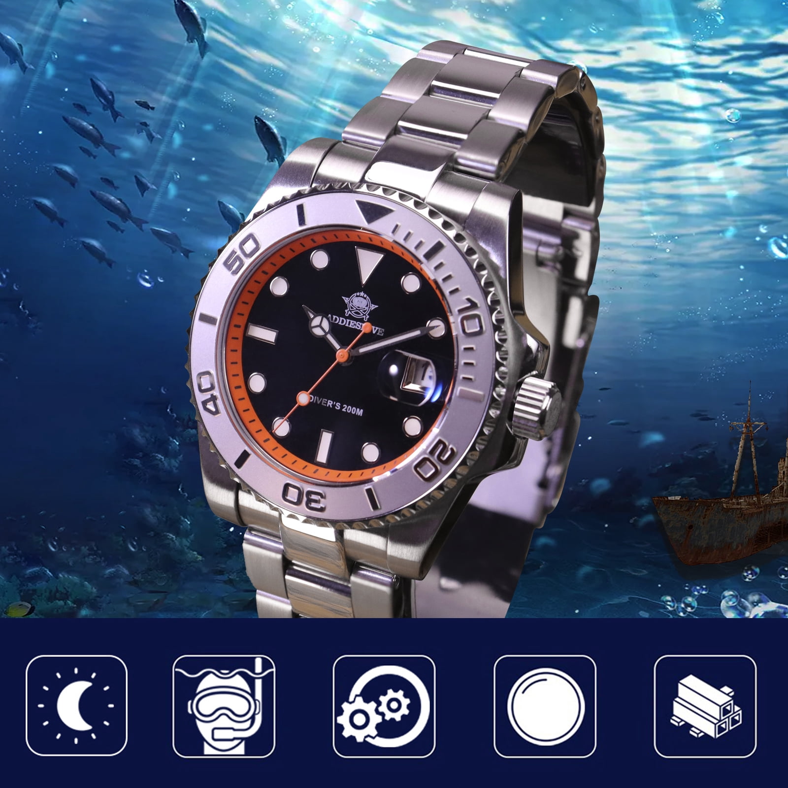 ADDIESDIVE Men’s Dive Watch 200m Waterproof - Japanese Quartz Movement, Stainless Steel with Ceramic Bezel & Super Luminous BGW9 Dive Watch for Men