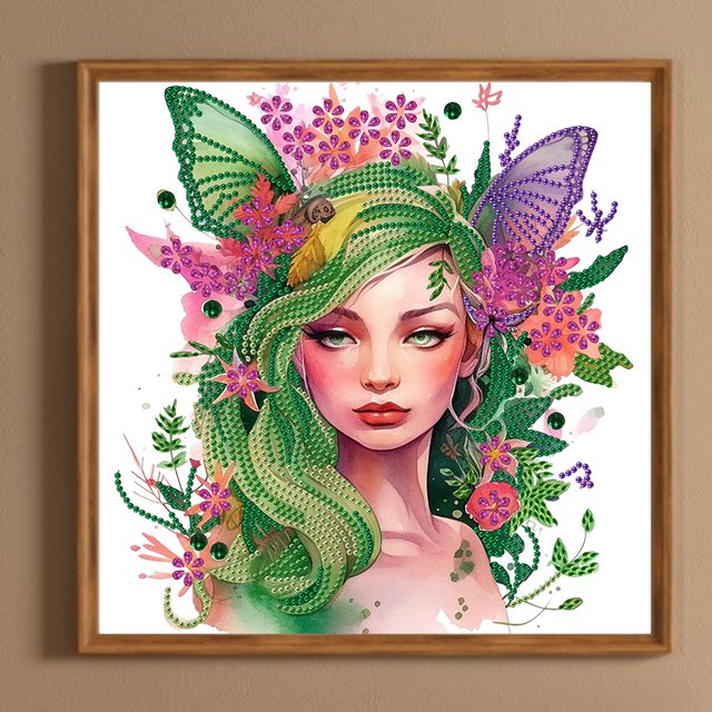 Pintura de diamante 5D DIY taladro parcial con forma especial mariposa elfo niña 30x30cm
