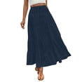 thumbnail image 2 of ClodeEU Women's High Waisted Elastic Waist Boho Maxi Skirt with Pleated Flared Hem ,Casual Long Skirt Navy,Womens Plus M, 2 of 8