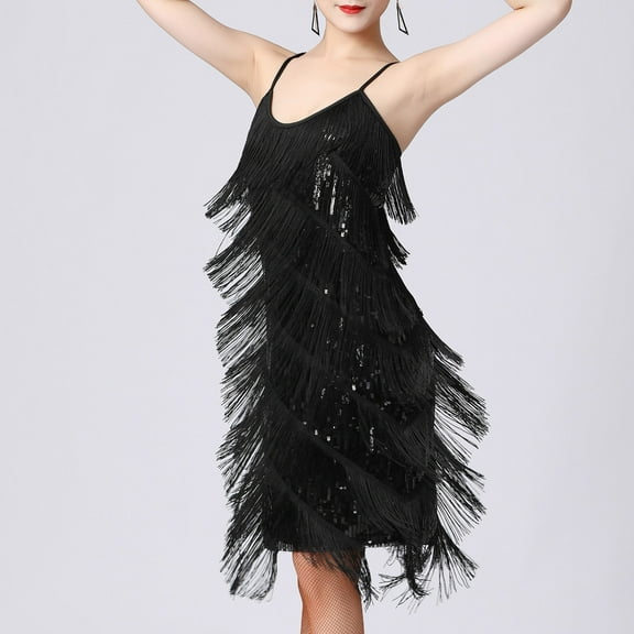 TIANEK Fall Dress for Women,Ladies Glitter Shiny Sequin Party Evening Ball Dress Halter Neck Tassels Bodycon Mini Dress