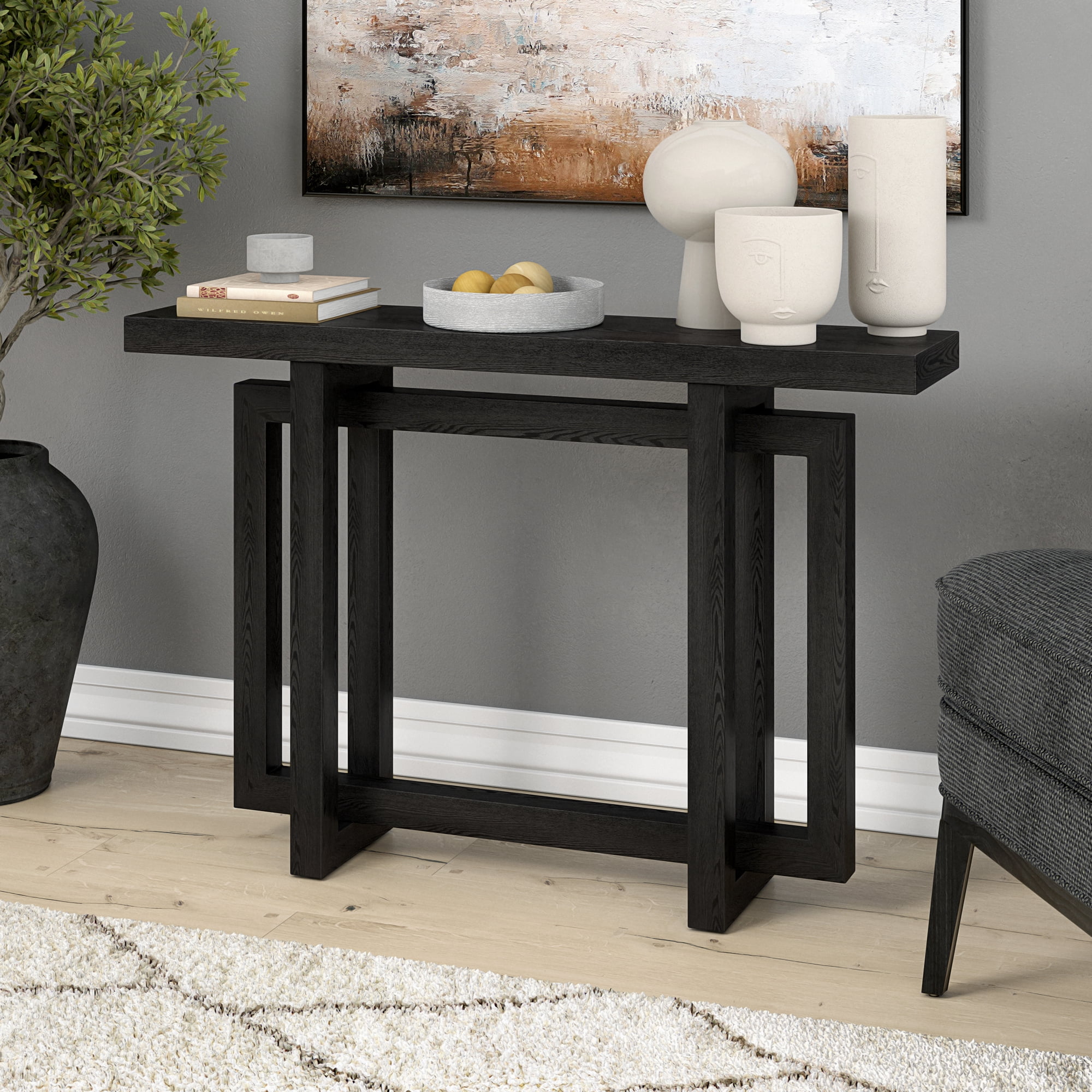 Evelyn&Zoe Modern/Contemporary 44" Wide Black Grain Console Table