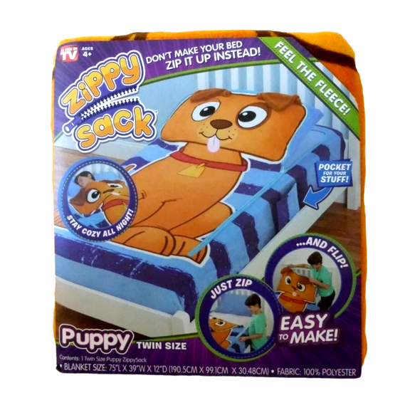 Zippy Sack Puppy Fleece Twin Size Blanket NIP - NEW