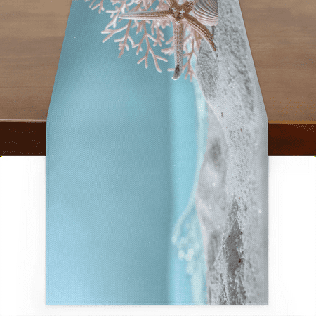 

Qzaxky Table Runner Boho Table Runner Summer Seashells Sea Shell Beach Bohemian Boho Outdoor Table Runner Decoration for Indoor Outdoor Home Dinner Party Wedding Decor 13 x 120 Inch