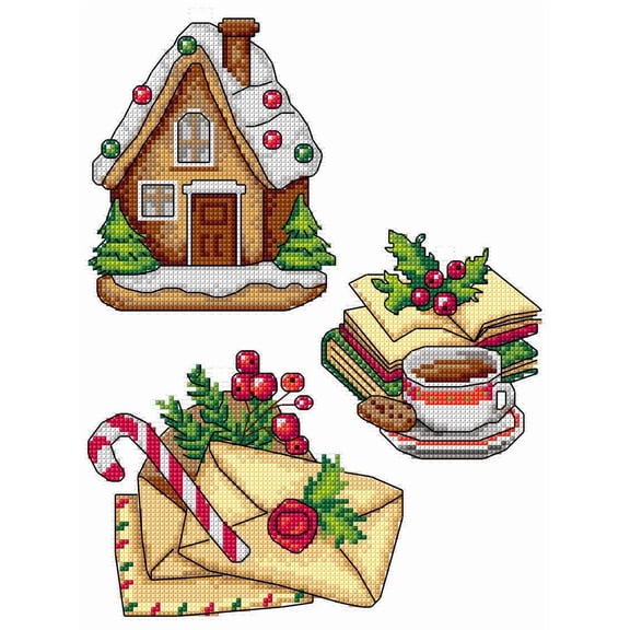 Counted cross stitch kit with plastic canvas Bookmarks "Christmas time" set of 3 designs 8706