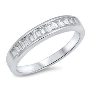 Half Eternity CZ Baguette Band Ring 925 Sterling Silver Size 4