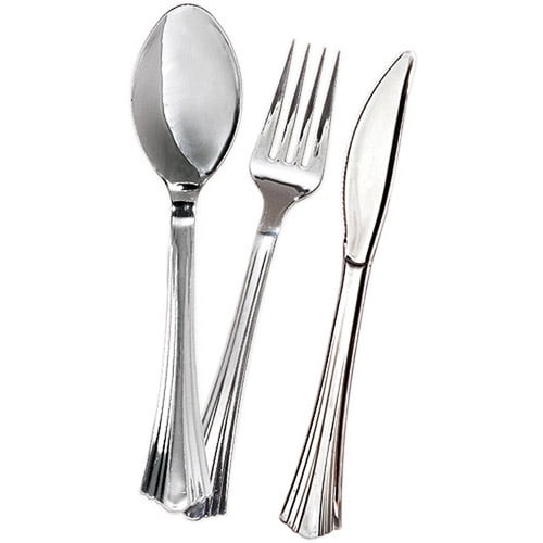 10 Disposable Silver Look Plastic Cutlery with Black Handle Forks