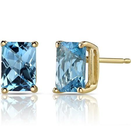 Oravo 2.25 Carat T.G.W. Radiant-Cut Swiss Blue Topaz 14kt Yellow Gold Stud Earrings
