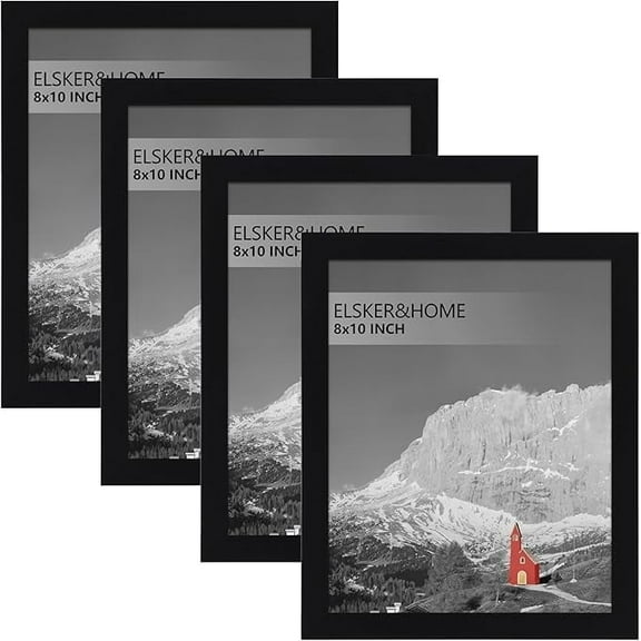ELSKER&HOME 8x10 Picture Frame Set of 4, Black Sturdy Wood Composite Photo Frame with Semi-Tempered Glass, Wall Mount or Tabletop Display