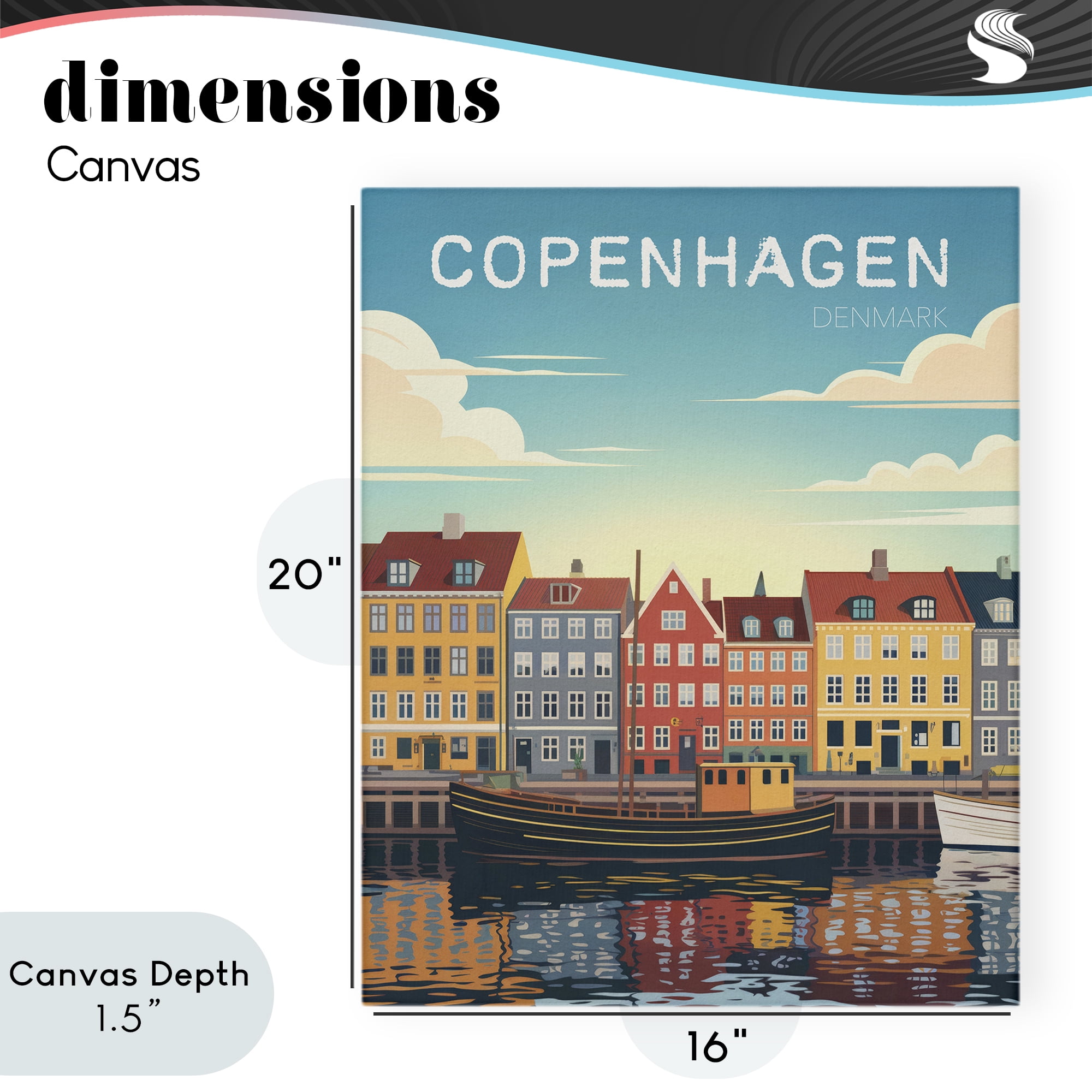 Stupell Industries Copenhagen Cityscape with River Canvas Wall Art, design by Andreas Magnusson
