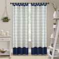 thumbnail image 2 of Window Curtain Panel Drapes with Double Layer Plaid Gingham Design, Button Tab Top Window Panel, Navy, 52" W x 63" L, 2 of 4