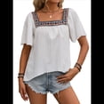 thumbnail image 3 of Camisas Mexicanas para Mujer, Estilo Bohemio, Bordadas, de Corta con Mariposa y Cuello Cuadrado, Blusas Holgadas. XL, 3 of 10