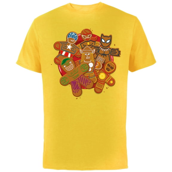 Marvel Avengers Gingerbread Cookie Plate Holiday Standard - Short Sleeve Cotton T-Shirt for Adults - Customized-Yellow