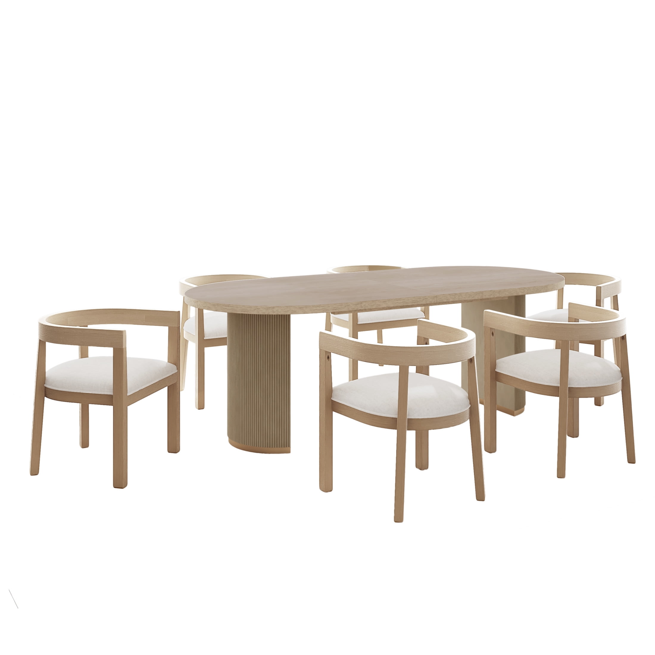 Christopher Knight Home 7-Piece Dining Set, Light Ash Oval Table Double Pedestal, 6 Beige Upholstered Chairs