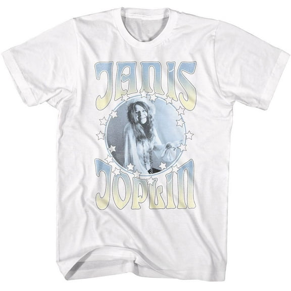 Janis Joplin Circle With Stars White Adult T-Shirt