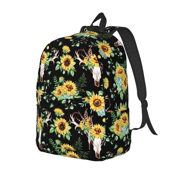 Disketp Sunflower Skull Boho print Canvas Backpack Lightweight Travel Daypack Student Rucksack Laptop Backpack-