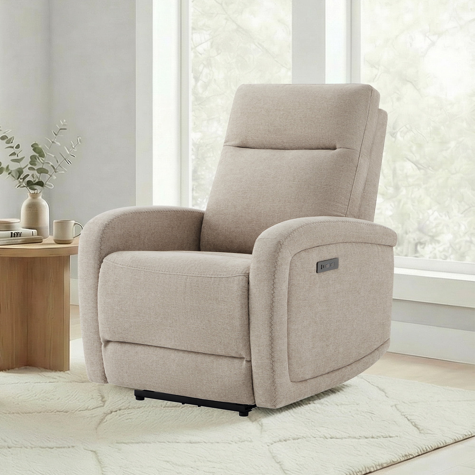 Spruce & Spring Zero Wall Hugger Power Recliner for Compact Spaces, Khaki-Fabric