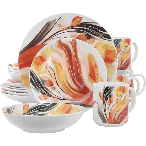 Tulip Fields 16 Piece Round Porcelain Dinnerware Set