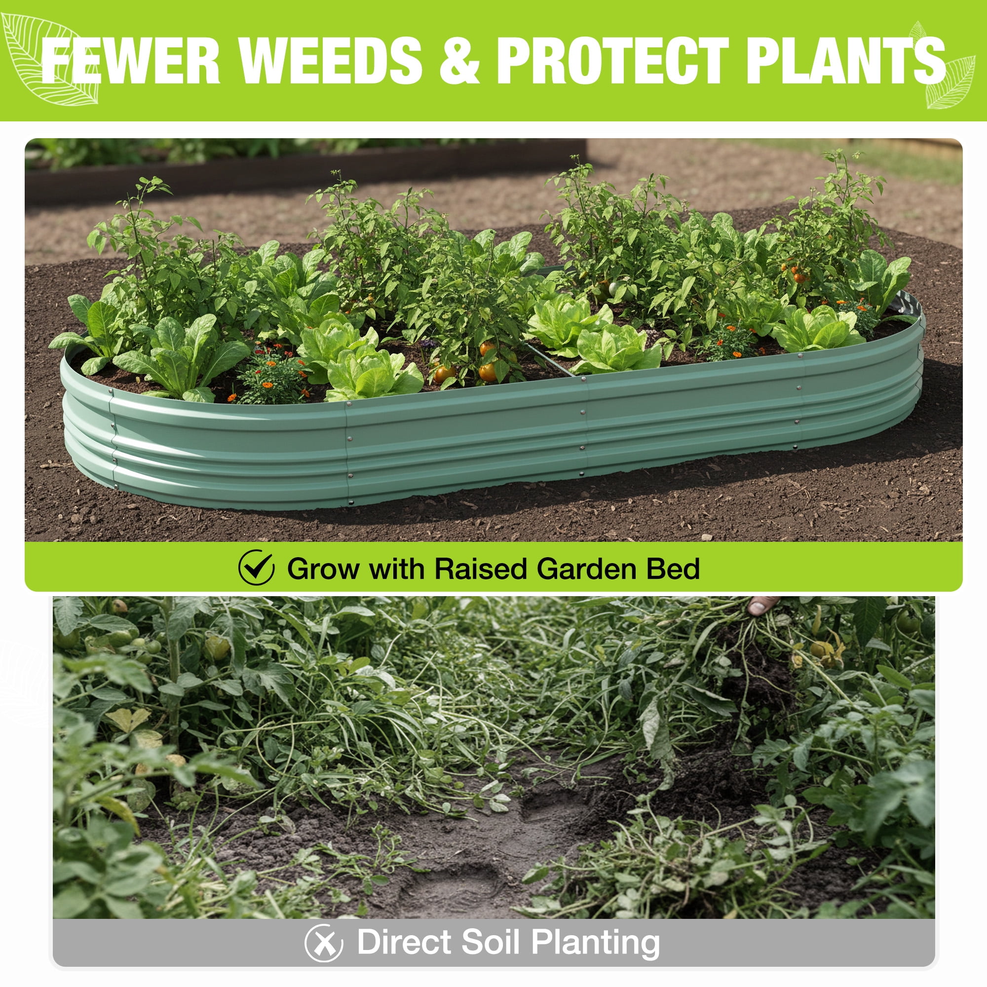 WORKPRO 2PK 8x4x1ft Outdoor Galvanized Raised Garden Bed Kit-Light Green