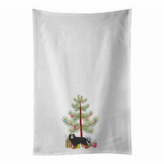 Carolines Treasures CK3446WTKT 28 x 19 in. Unisex Cavalier King Charles Spaniel Tricolor Christmas Tree White Dish Towels Kitchen Towel - Set of 2