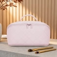 thumbnail image 2 of Gynky Large Travel Makeup Bag for Women - Waterproof Cosmetic Bag, Flat Open Toiletry Bag with Ample Space for Skincare, Brushes & Travel Essentials, Portable Design（Pink）, 2 of 7