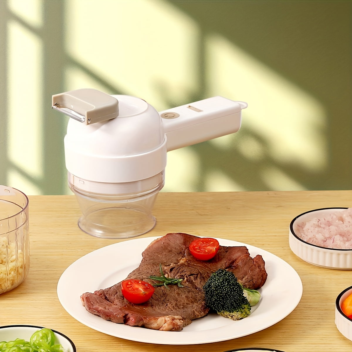 Rechargeable 4-in-1 Wireless Food Processor Blender, Stainless Steel Blades, Portable Meat Grinder & Vegetable Chopper, Easy to Clean Multifunctional Kitchen Appliance