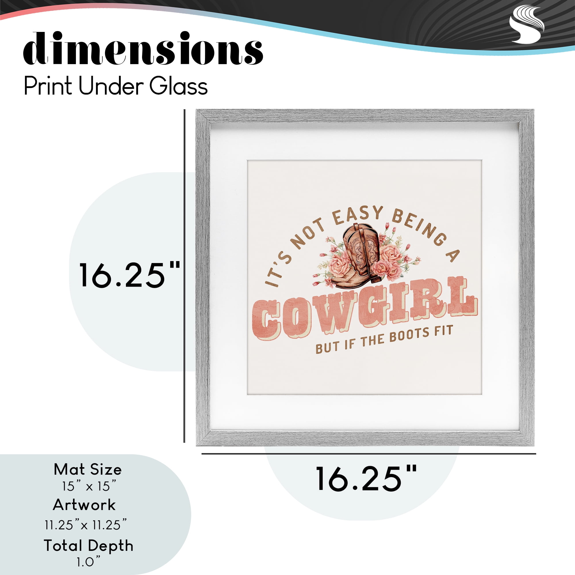 Not Easy Being Cowgirl Gray Framed Print Under Glass, design by Kim Allen